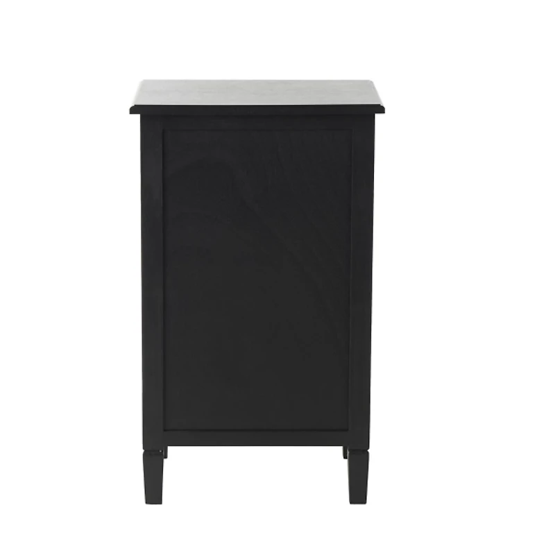 Black Wood & Natural Rattan Small Cabinet