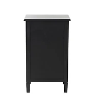 Black Wood & Natural Rattan Small Cabinet