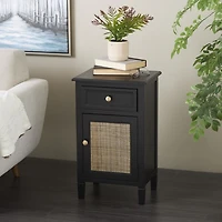 Black Wood & Natural Rattan Small Cabinet