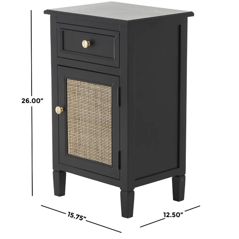 Black Wood & Natural Rattan Small Cabinet