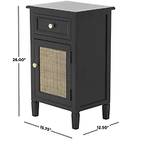 Black Wood & Natural Rattan Small Cabinet