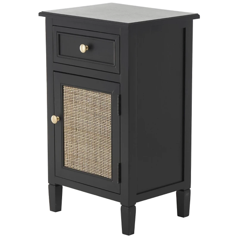Black Wood & Natural Rattan Small Cabinet
