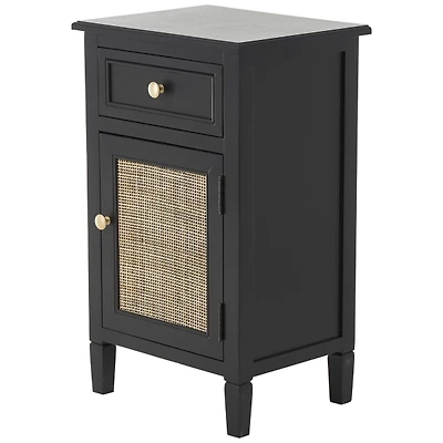 Black Wood & Natural Rattan Small Cabinet