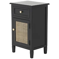 Black Wood & Natural Rattan Small Cabinet