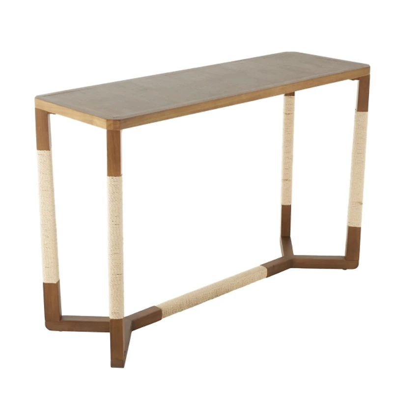 Brown Wood and Rope Geometric Console Table