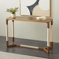 Brown Wood and Rope Geometric Console Table