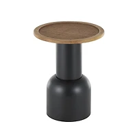 Black Metal Rattan Pedestal Accent Table