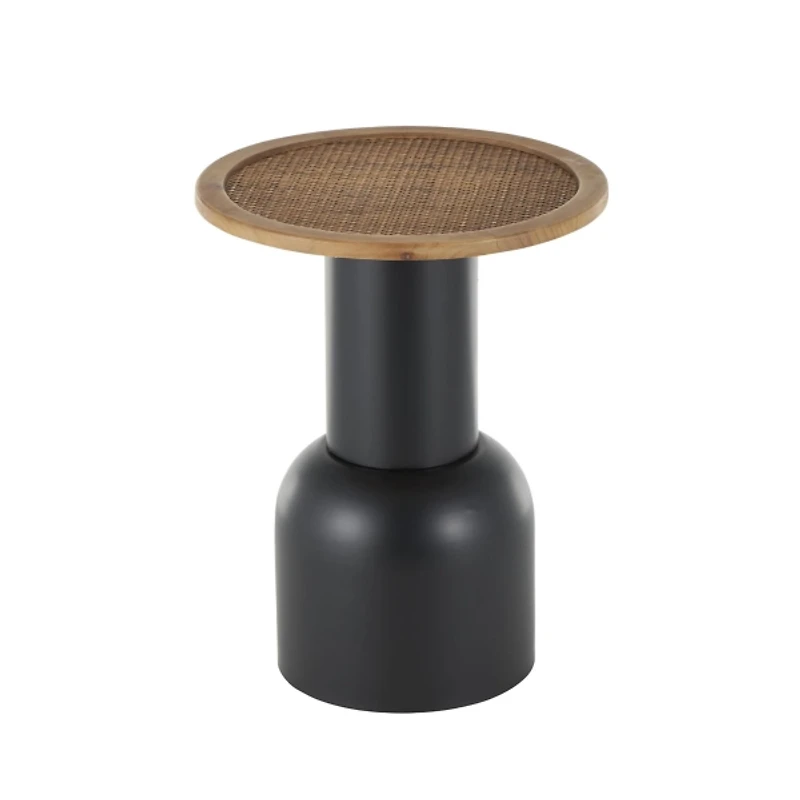 Black Metal Rattan Pedestal Accent Table