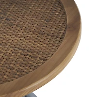 Black Metal Rattan Pedestal Accent Table