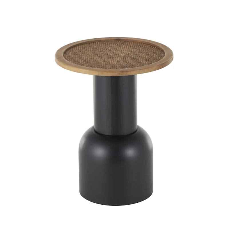 Black Metal Rattan Pedestal Accent Table