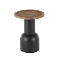 Black Metal Rattan Pedestal Accent Table