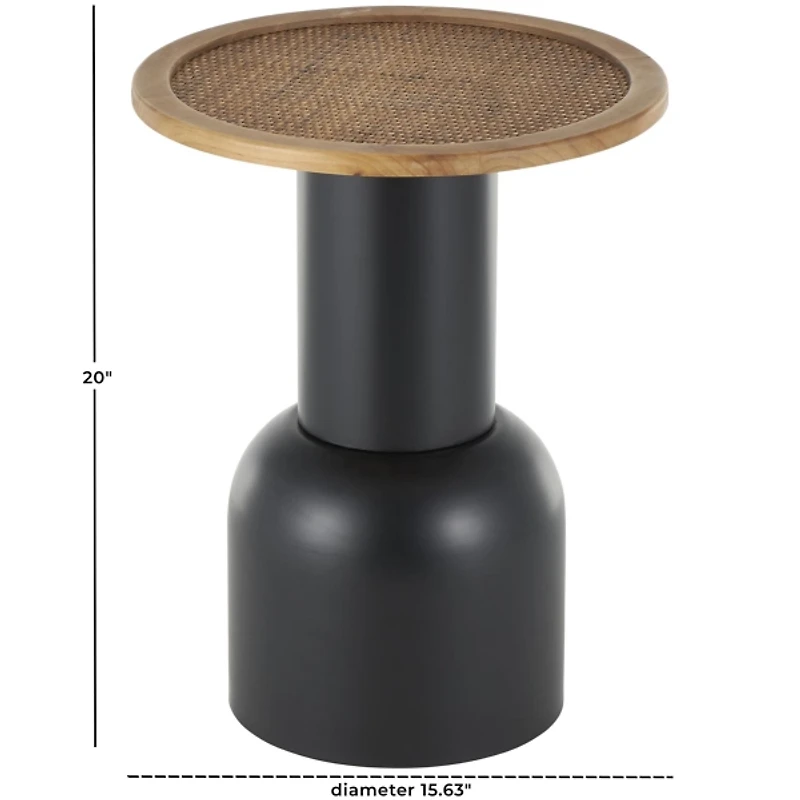 Black Metal Rattan Pedestal Accent Table