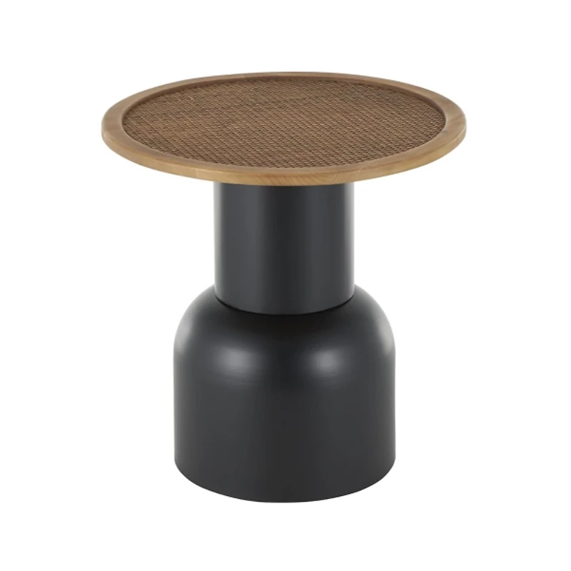 Black Metal Rattan Pedestal Accent Table, 19 in.