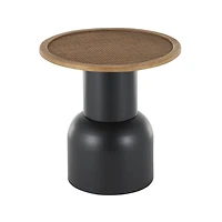 Black Metal Rattan Pedestal Accent Table, 19 in.