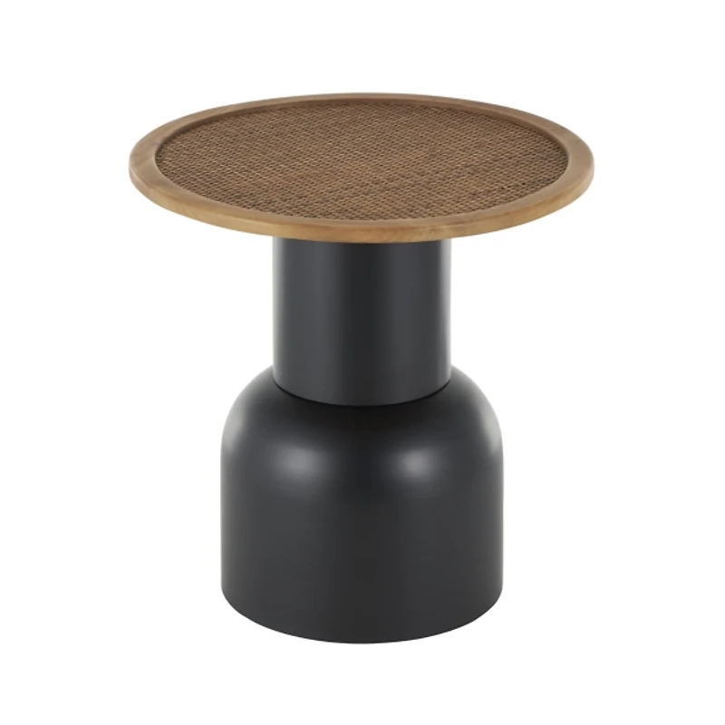 Black Metal Rattan Pedestal Accent Table, 19 in.