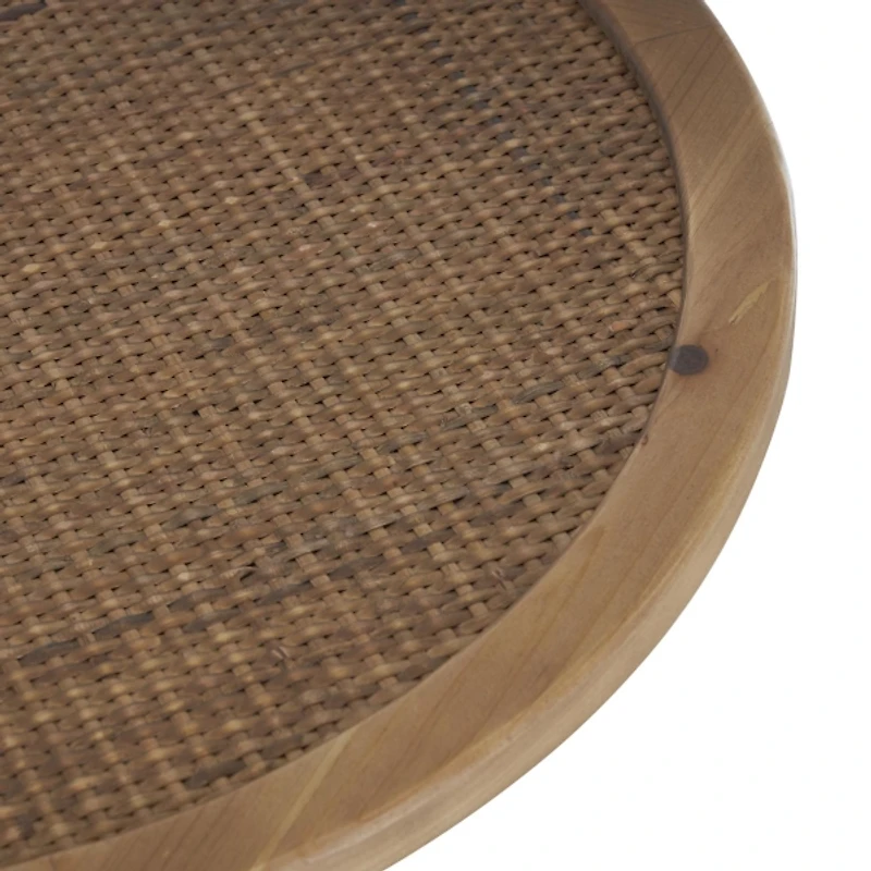 Black Metal Rattan Pedestal Accent Table, 19 in.