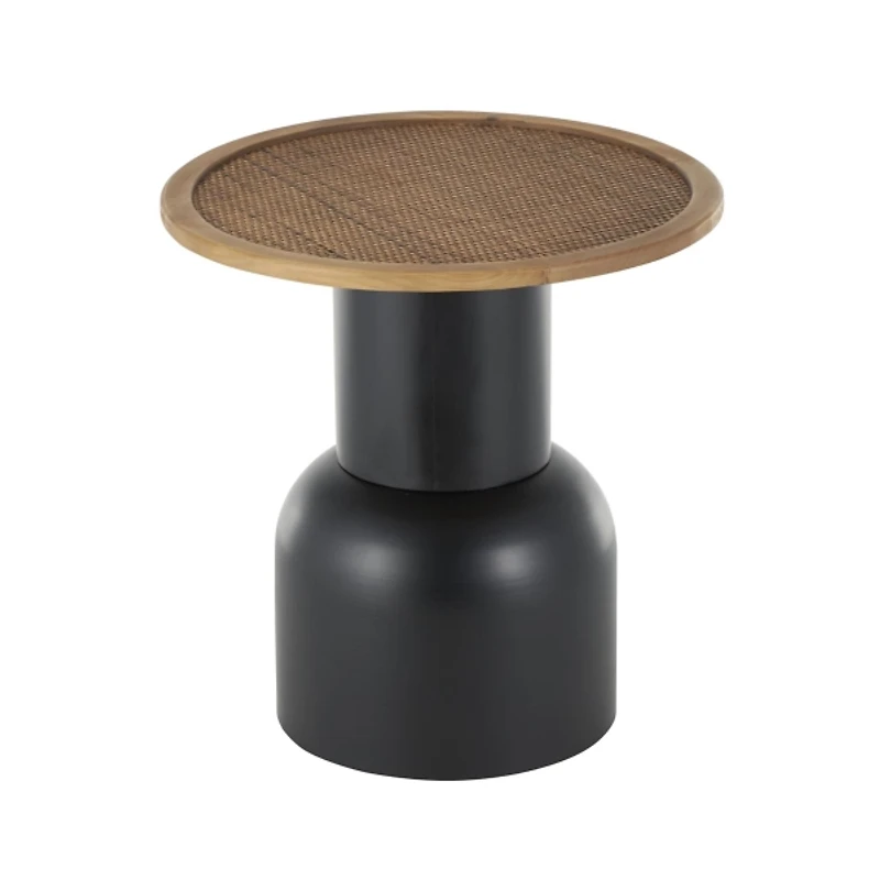 Black Metal Rattan Pedestal Accent Table, 19 in.