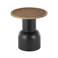 Black Metal Rattan Pedestal Accent Table, 19 in.