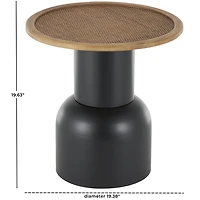 Black Metal Rattan Pedestal Accent Table, 19 in.