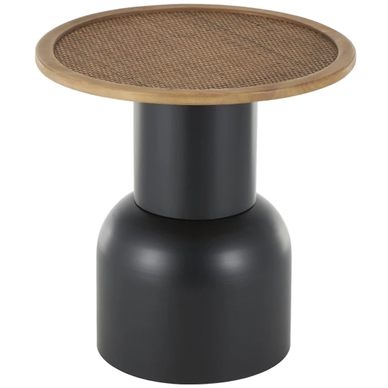 Black Metal Rattan Pedestal Accent Table, 19 in.