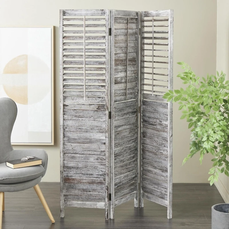 Rustic Gray Shutter Trifold Room Divider