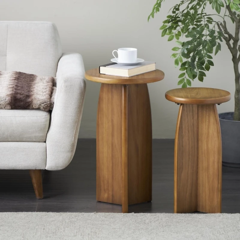 Light Brown Wood Modern Accent Tables, Set of 2