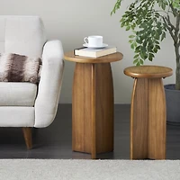 Light Brown Wood Modern Accent Tables, Set of 2
