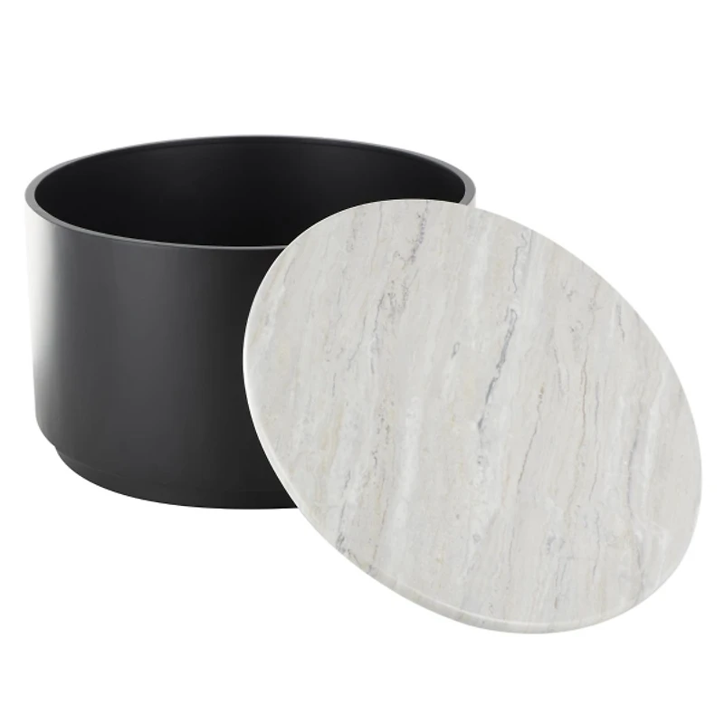 White Marble & Black Metal Storage Coffee Table