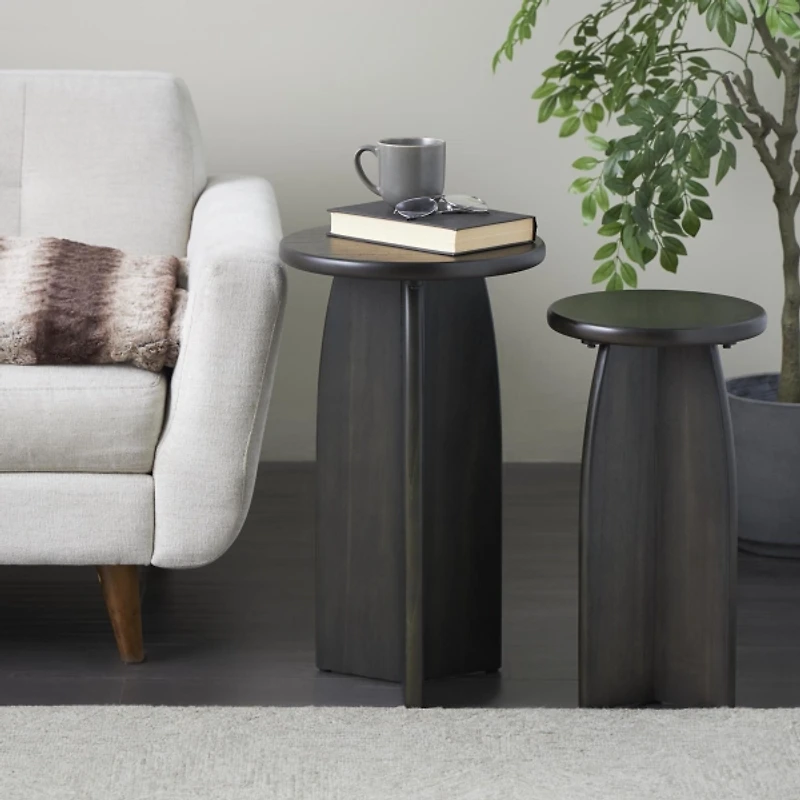 Black Wood Modern Accent Tables, Set of 2