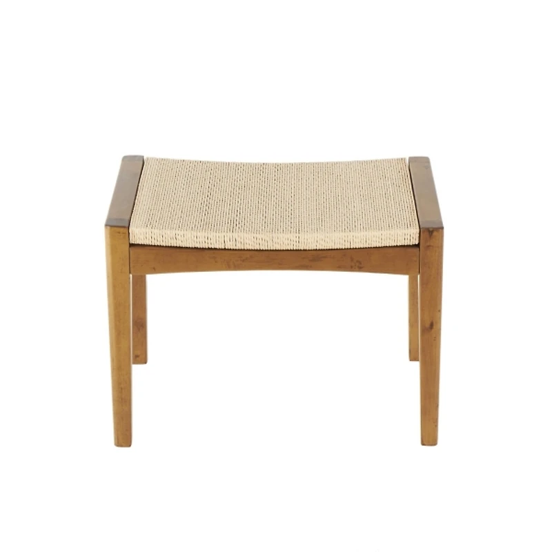 Woven Rope and Birch Wood Stool Ottoman