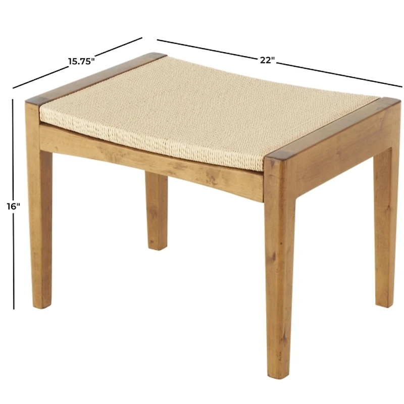 Woven Rope and Birch Wood Stool Ottoman