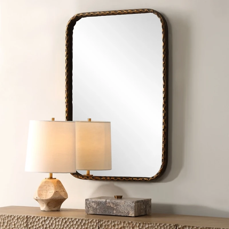 Aged Bronze Hammered Metal Wall Mirror
