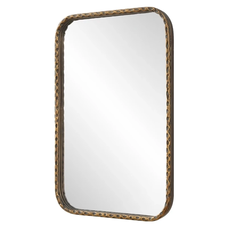 Aged Bronze Hammered Metal Wall Mirror