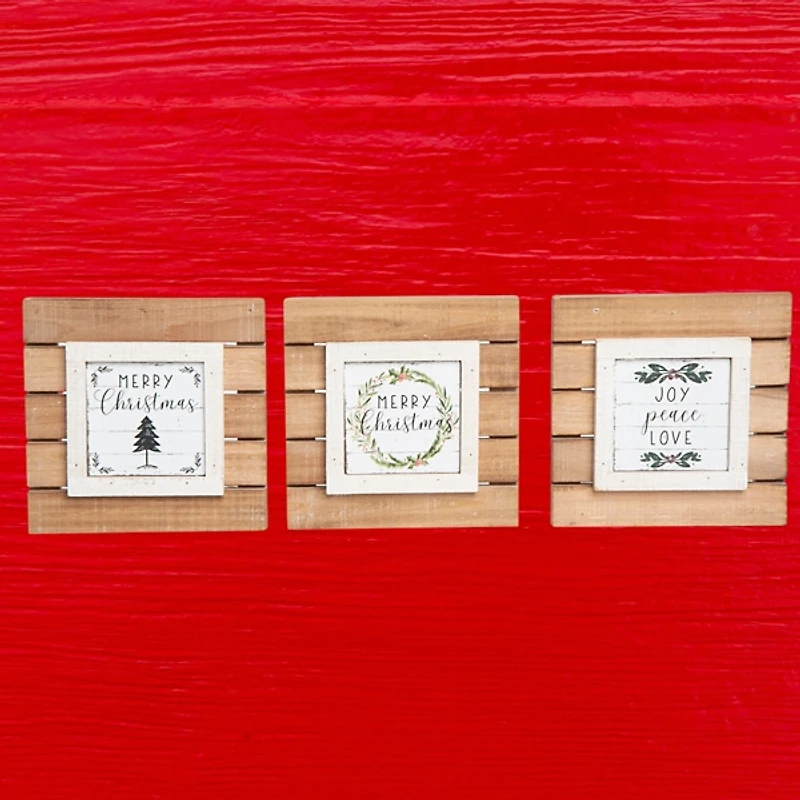 Tabletop Wood Plank Christmas Plaques, Set of 3