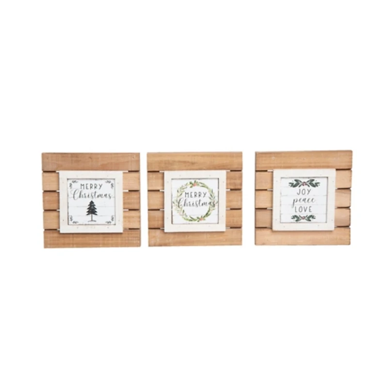 Tabletop Wood Plank Christmas Plaques, Set of 3