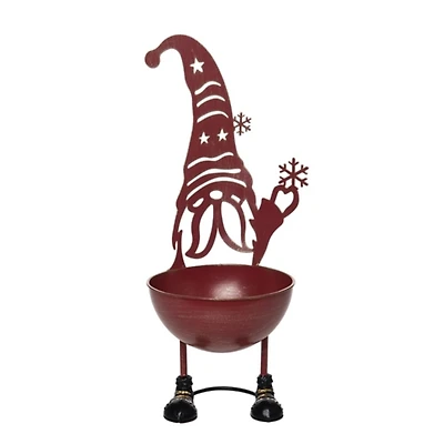 Red Metal Christmas Gnome Bowl, 16 in.