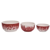 Red & White Toile Christmas Bowls, Set of 3