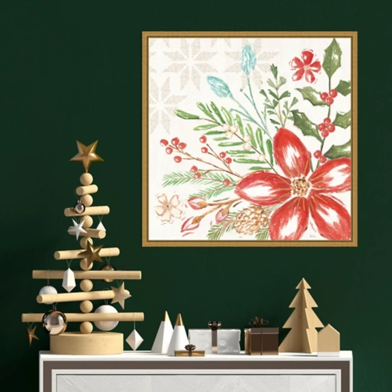 Elegant Poinsettia Framed Canvas Art Print