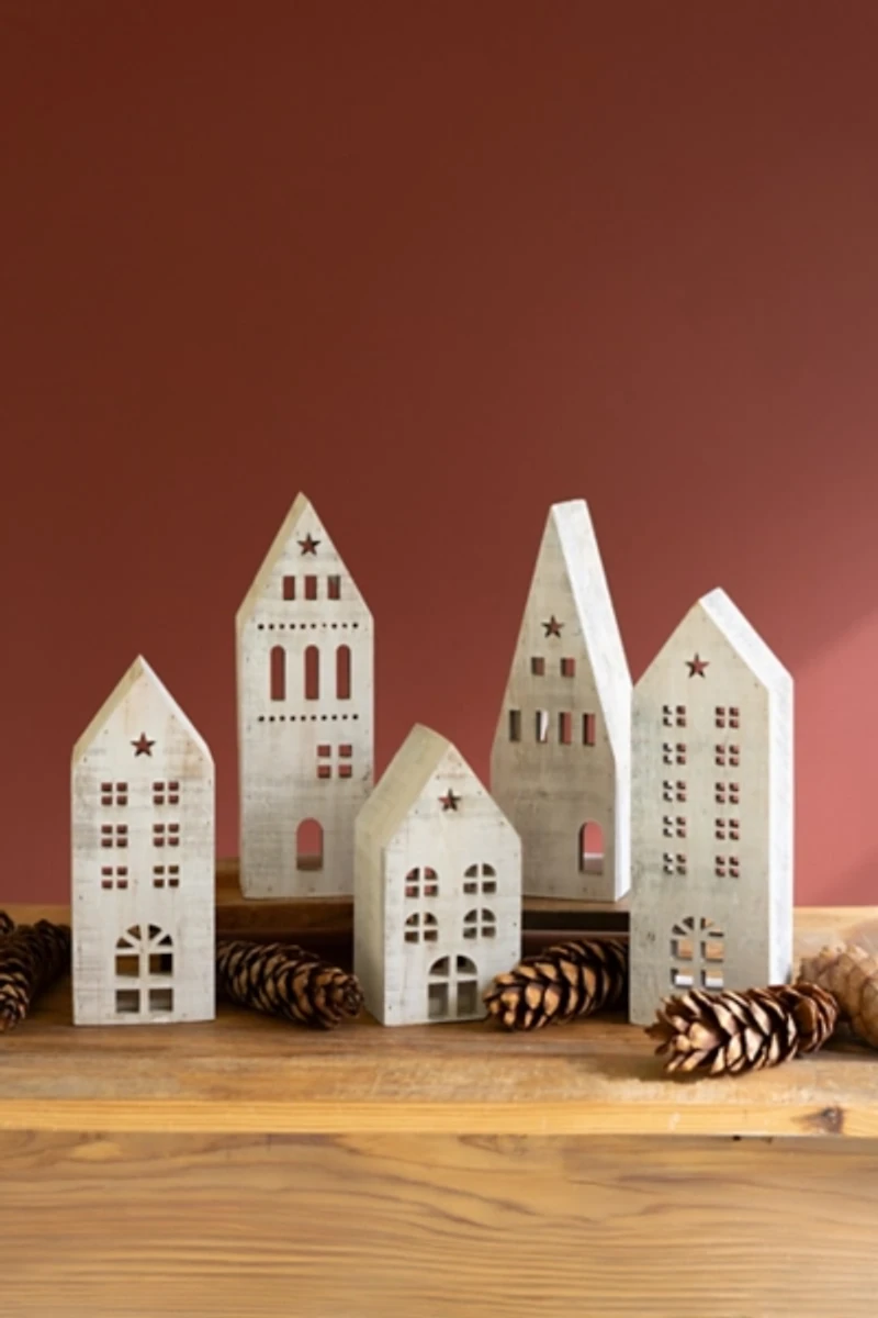 Whitewashed Wood 5-pc. Christmas Village Set