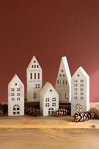 Whitewashed Wood 5-pc. Christmas Village Set