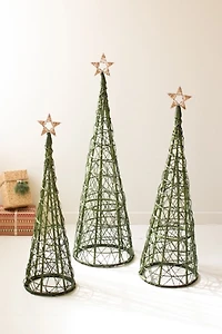 Green Woven Christmas Topiaries, Set of 3