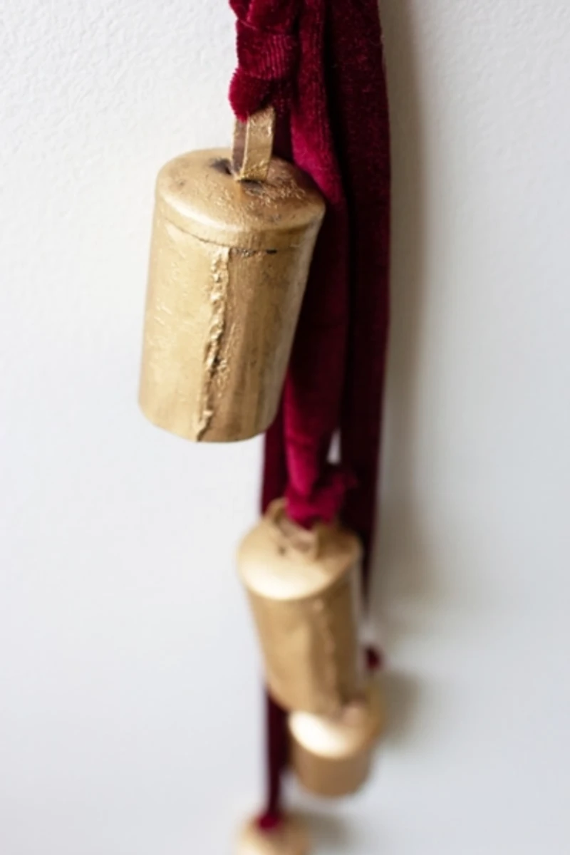 Gold Metal Bell Cluster with Velvet Rope