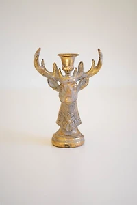 Distressed Gold Deer Christmas Taper Candle Holder