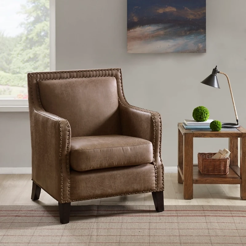 Brown Faux Leather Shayna Accent Chair