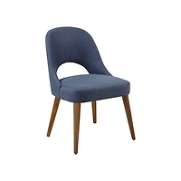 Blue Cut-Out Pecan Wood Dining Chairs, Set of 2