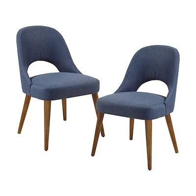 Blue Cut-Out Pecan Wood Dining Chairs, Set of 2