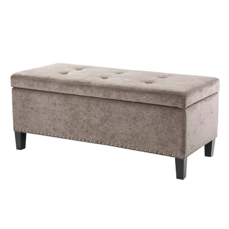 Gray Button Tufted Storage Bench