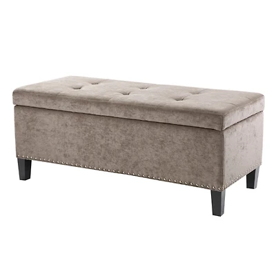 Gray Button Tufted Storage Bench