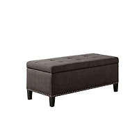 Black Linen Button Tufted Storage Bench
