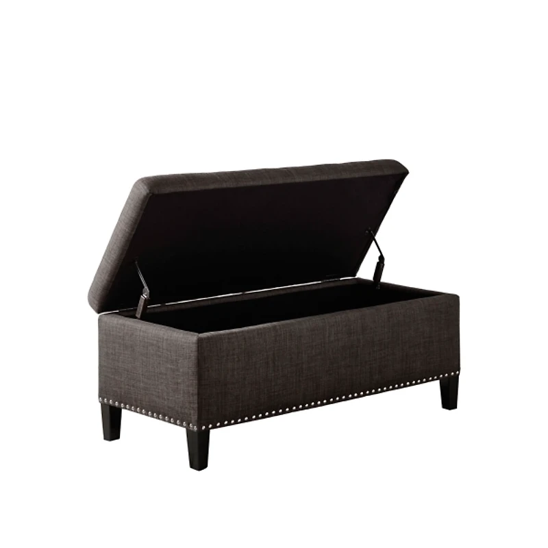 Black Linen Button Tufted Storage Bench